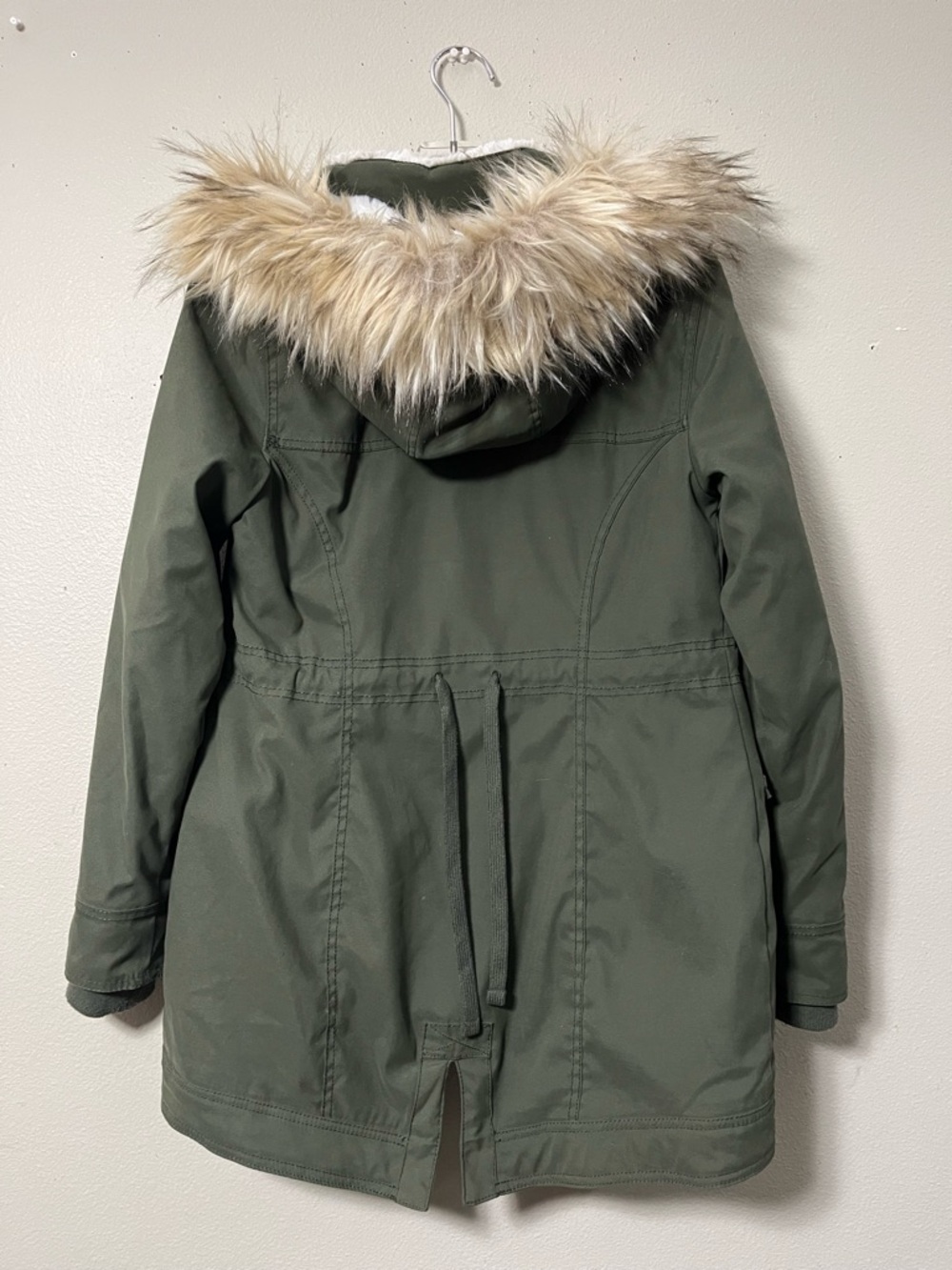 Hollister Heritage Women's Small Olive Green Parka Faux Fur Lined Winter Jacket - Picture 5 of 6